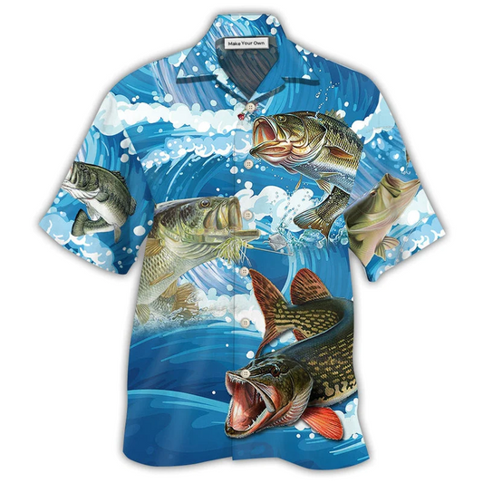 Hawaiian Shirt / Adults / S Fishing Blue Wave Style - Hawaiian Shirt - Reefox