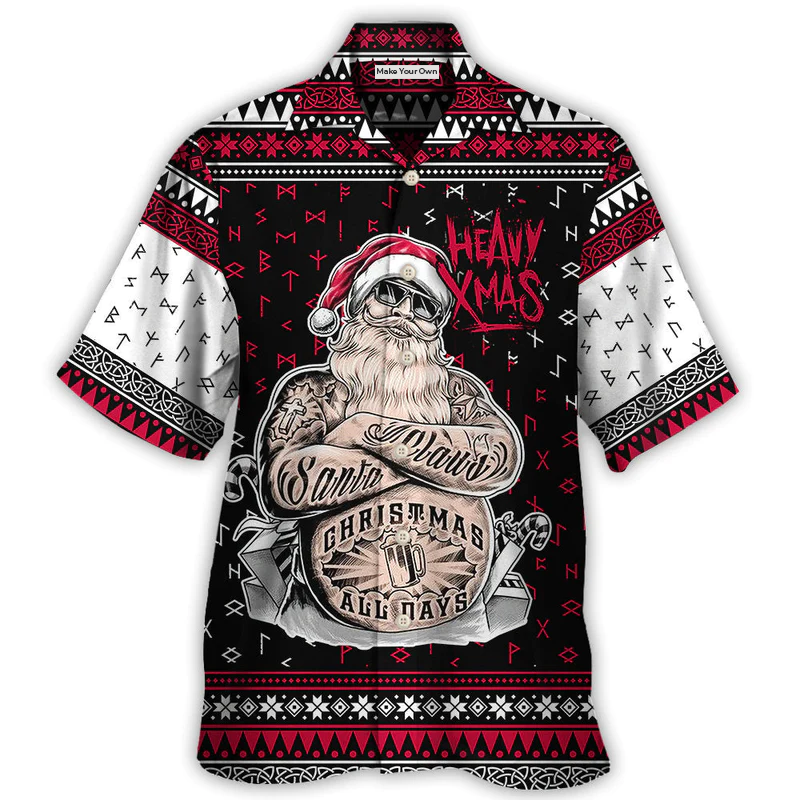 Hawaiian Shirt / Adults / S Christmas Tattoo Santa Funny Merry Xmas - Hawaiian Shirt - Reefox