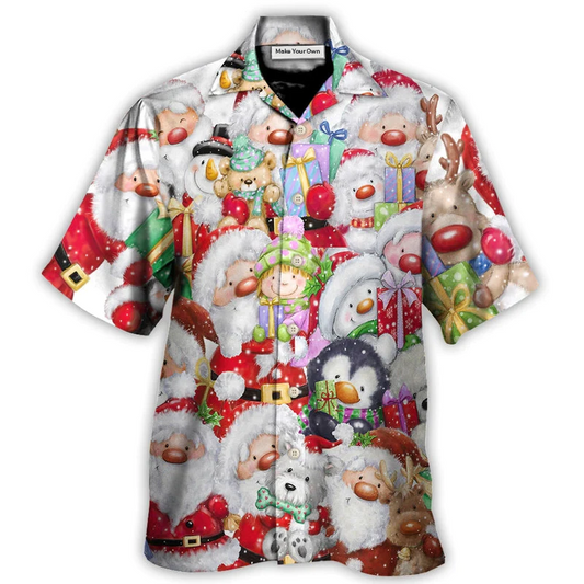 Hawaiian Shirt / Adults / S Christmas Santa And Friends Happy Together - Hawaiian Shirt - Reefox