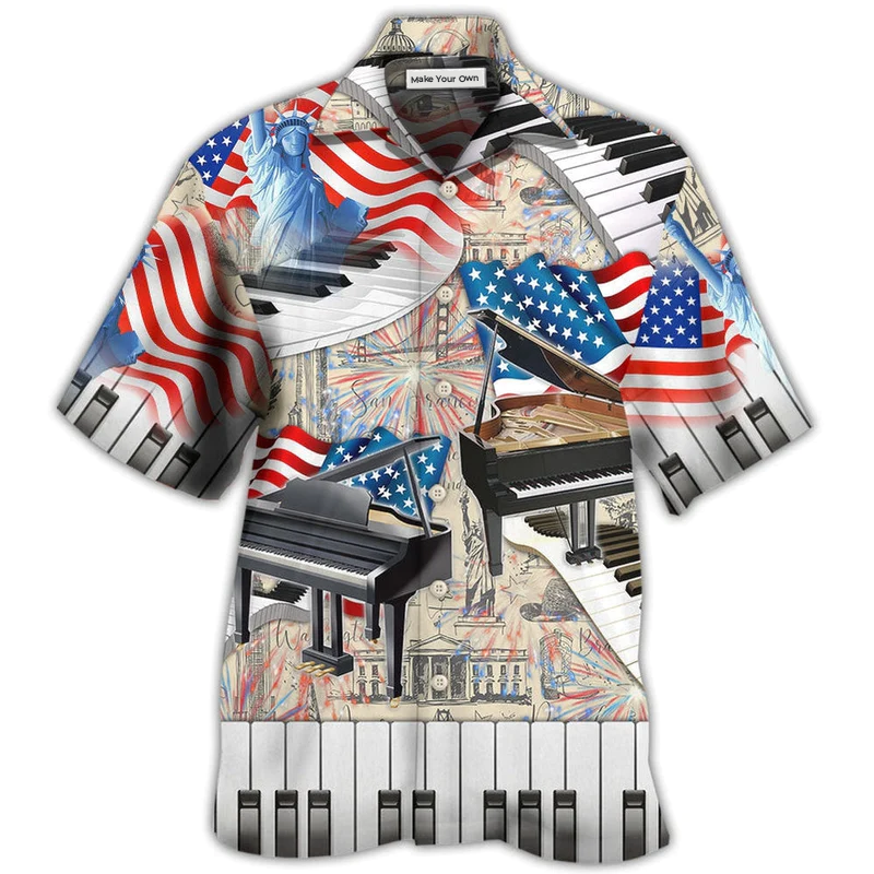 Hawaiian Shirt / Adults / S Piano Music Independence Day - Hawaiian Shirt - Reefox