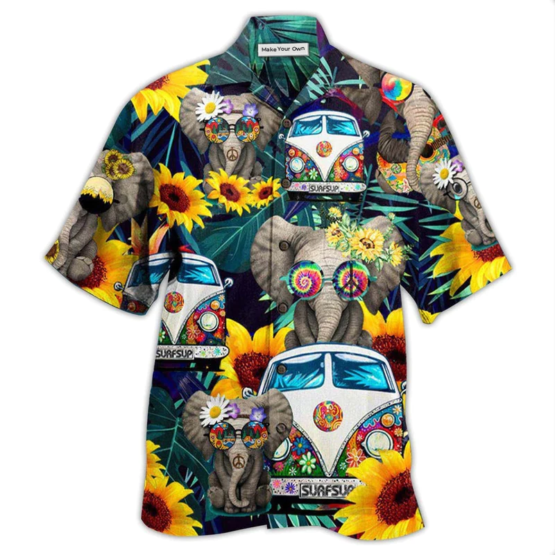 Hawaiian Shirt / Adults / S Hippie Elephant Wonderful Camping - Hawaiian Shirt - Reefox