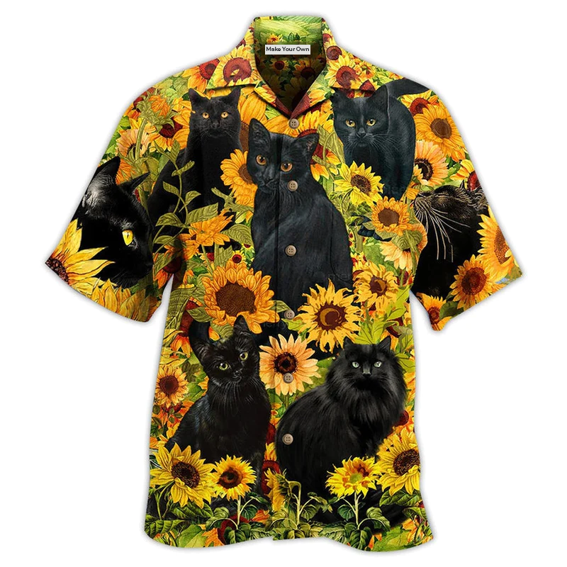 Hawaiian Shirt / Adults / S Black Cat Love Sunflower - Hawaiian Shirt - Reefox