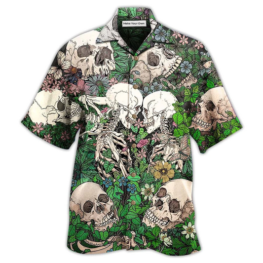 Hawaiian Shirt / Adults / S Skull Couple Kiss - Hawaiian Shirt - Reefox