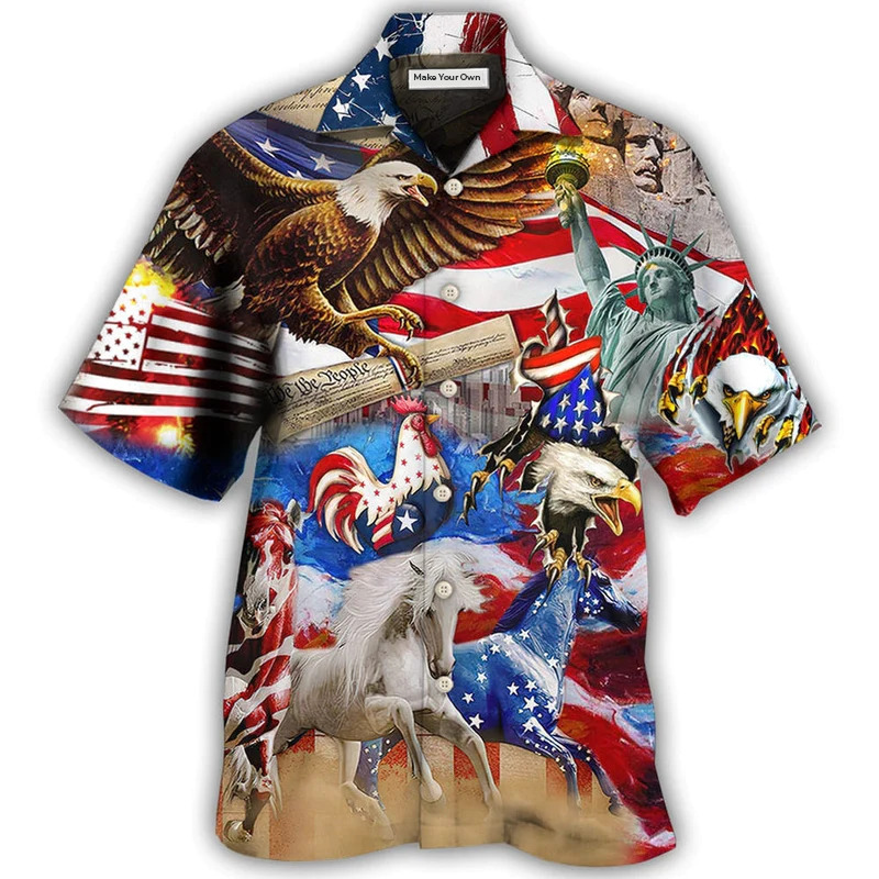 Hawaiian Shirt / Adults / S America Independence Day Animal Happy - Hawaiian Shirt - Reefox