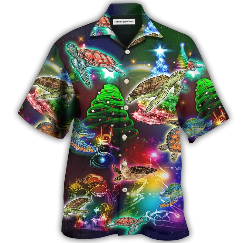 Hawaiian Shirt / Adults / S Turtle Neon Light Merry Christmas Lovely - Hawaiian Shirt - Reefox