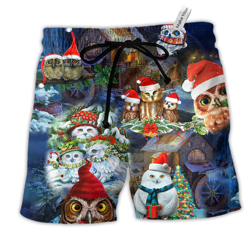 Beach Short / Adults / S Owl Love Christmas Happy So Cute So Cool - Beach Short Reefox - Owls Matrix LTD