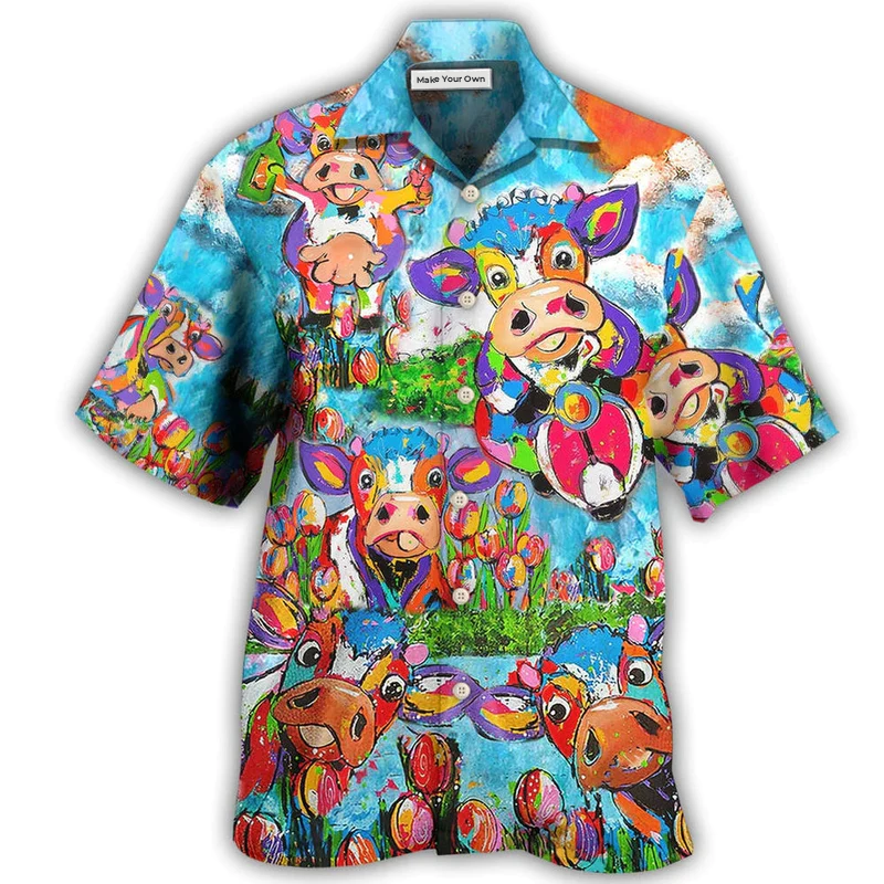 Hawaiian Shirt / Adults / S Cow Happy Love Funny Animals - Hawaiian Shirt - Reefox