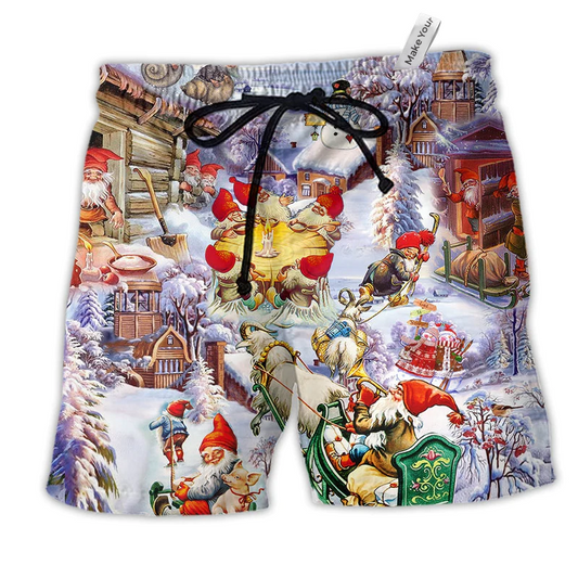 Beach Short / Adults / S Christmas Oh Santa Claus Gnomes Snow - Beach Short Reefox - Owls Matrix LTD