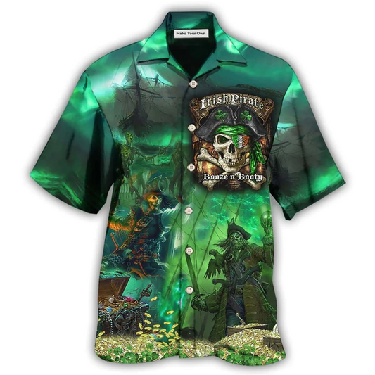 Hawaiian Shirt / Adults / S Irish Pirate Booze And Booty Beautiful - Hawaiian Shirt - Reefox