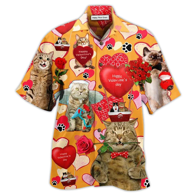 Hawaiian Shirt / Adults / S Cat Love You Forever Valentine - Hawaiian Shirt - Reefox