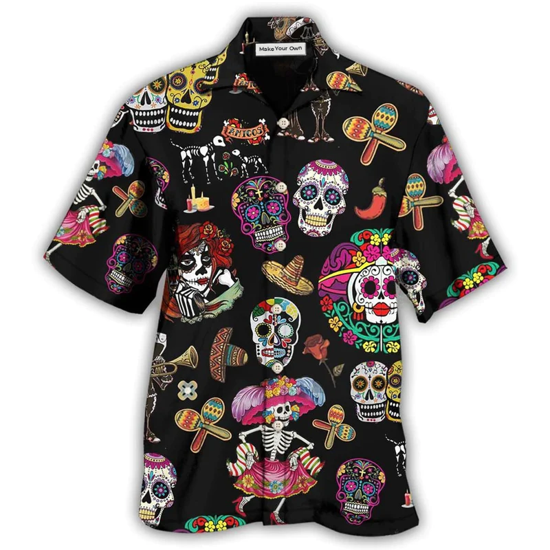 Hawaiian Shirt / Adults / S Sugar Skull Calavera Guns - Hawaiian Shirt - Reefox
