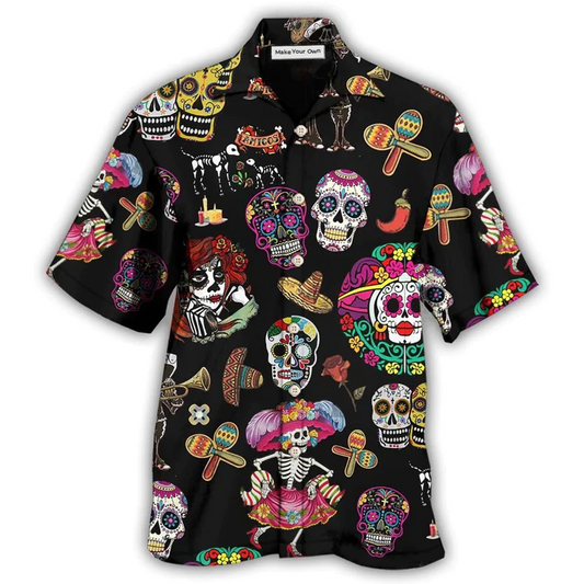 Hawaiian Shirt / Adults / S Sugar Skull Calavera Guns - Hawaiian Shirt - Reefox