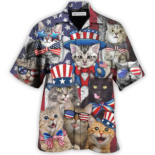 Hawaiian Shirt / Adults / S Cat Independence Day Funny - Hawaiian Shirt - Reefox