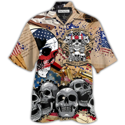 Hawaiian Shirt / Adults / S America 2nd Amendment Skull - Hawaiian Shirt - Reefox