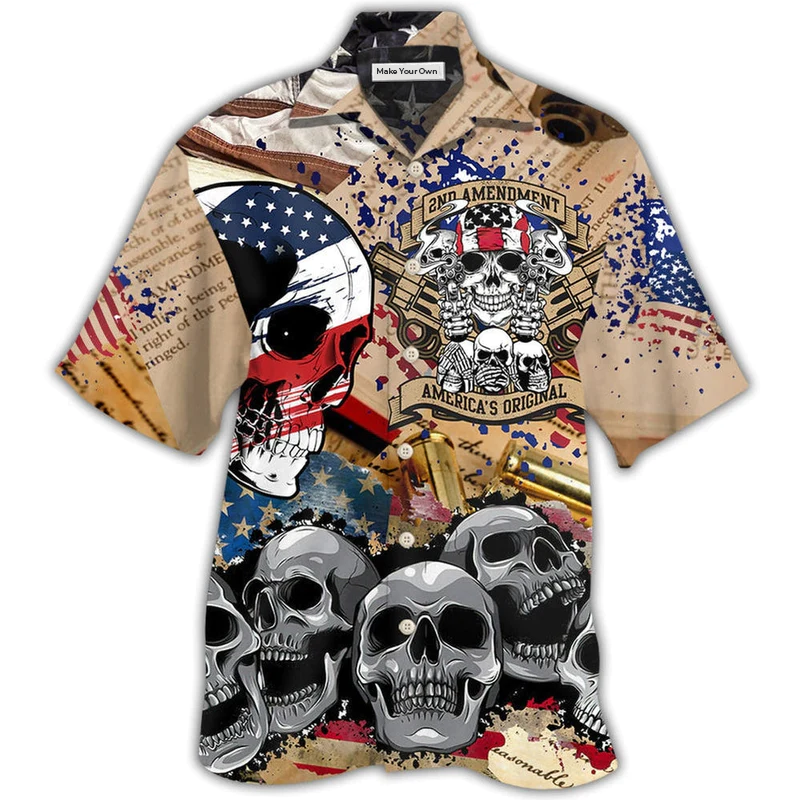 Hawaiian Shirt / Adults / S America 2nd Amendment Skull - Hawaiian Shirt - Reefox