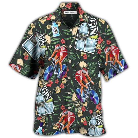 Hawaiian Shirt / Adults / S Wine Gin I Like Cycling And Gin - Hawaiian Shirt - Reefox