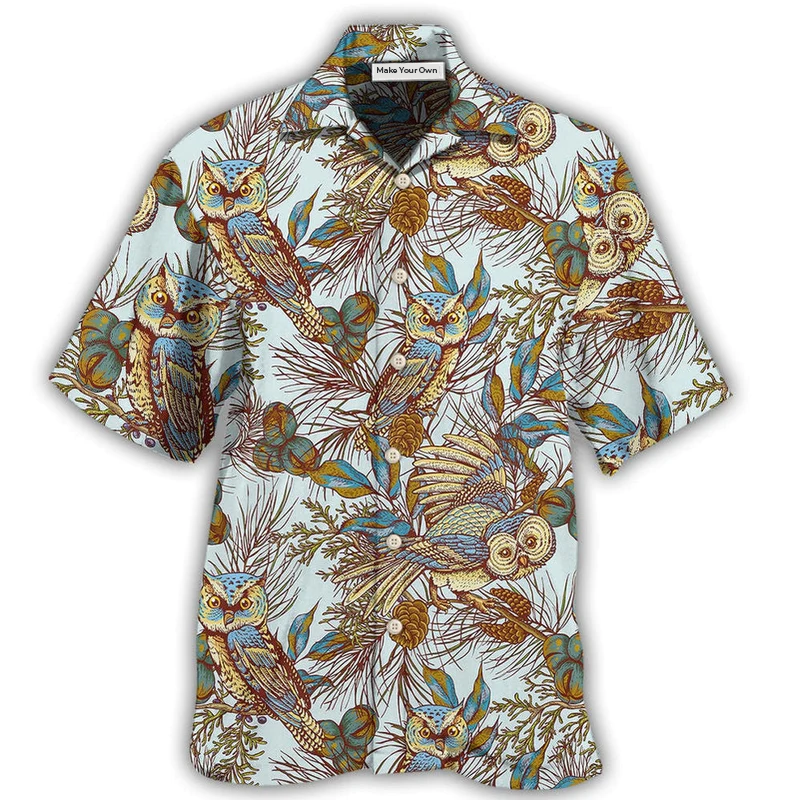 Hawaiian Shirt / Adults / S Owl Vintage Leaf Style - Hawaiian Shirt - Reefox