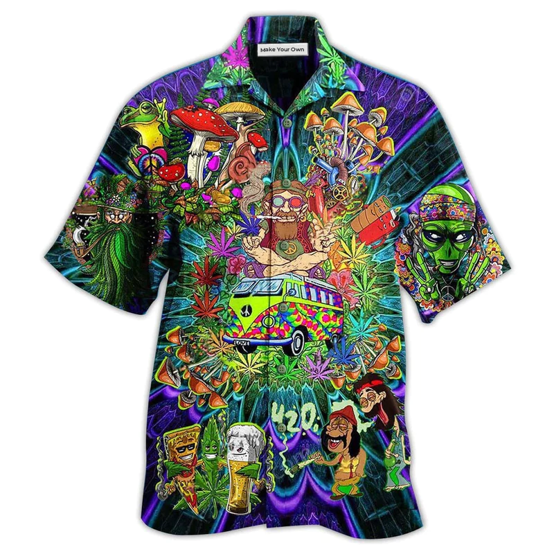 Hawaiian Shirt / Adults / S Hippie Mushroom Alien Bus Everything Funny Style - Hawaiian Shirt - Reefox