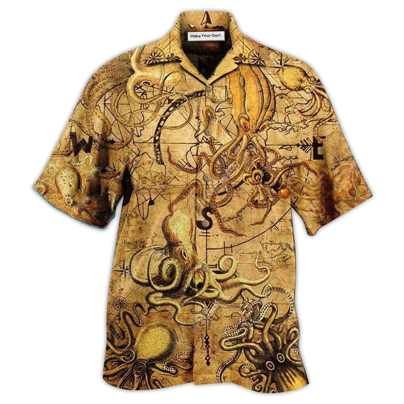 Hawaiian Shirt / Adults / S Octopus Hunting Treasure Vintage - Hawaiian Shirt - Reefox
