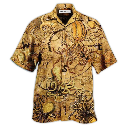 Hawaiian Shirt / Adults / S Octopus Hunting Treasure Vintage - Hawaiian Shirt - Reefox