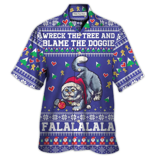 Hawaiian Shirt / Adults / S Cat Wreck The Tree And Blame The Doggies Christmas - Hawaiian Shirt - Reefox