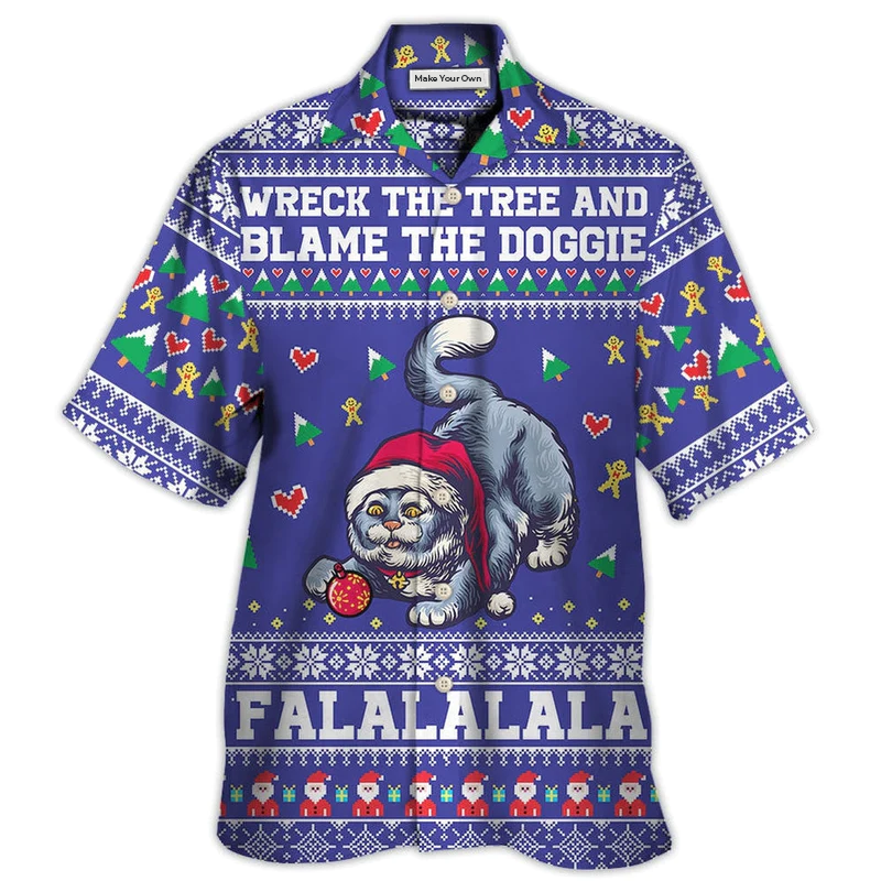 Hawaiian Shirt / Adults / S Cat Wreck The Tree And Blame The Doggies Christmas - Hawaiian Shirt - Reefox
