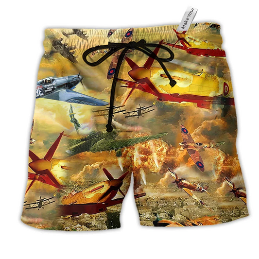 Beach Short / Adults / S Aircraft Combat Aircrafts Fly Sky - Beach Short Reefox - Owls Matrix LTD