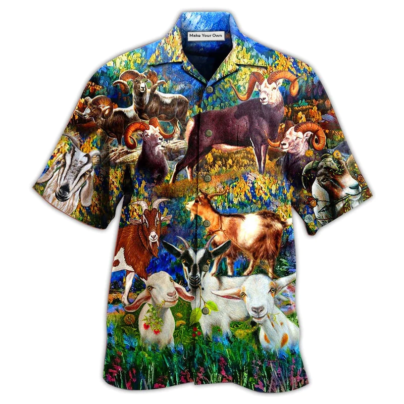 Hawaiian Shirt / Adults / S Goat Love Animals Life Grass - Hawaiian Shirt - Reefox