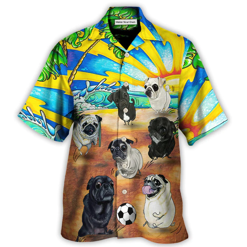Hawaiian Shirt / Adults / S Soccer Beach Sports Pug Dog Beach - Hawaiian Shirt - Reefox