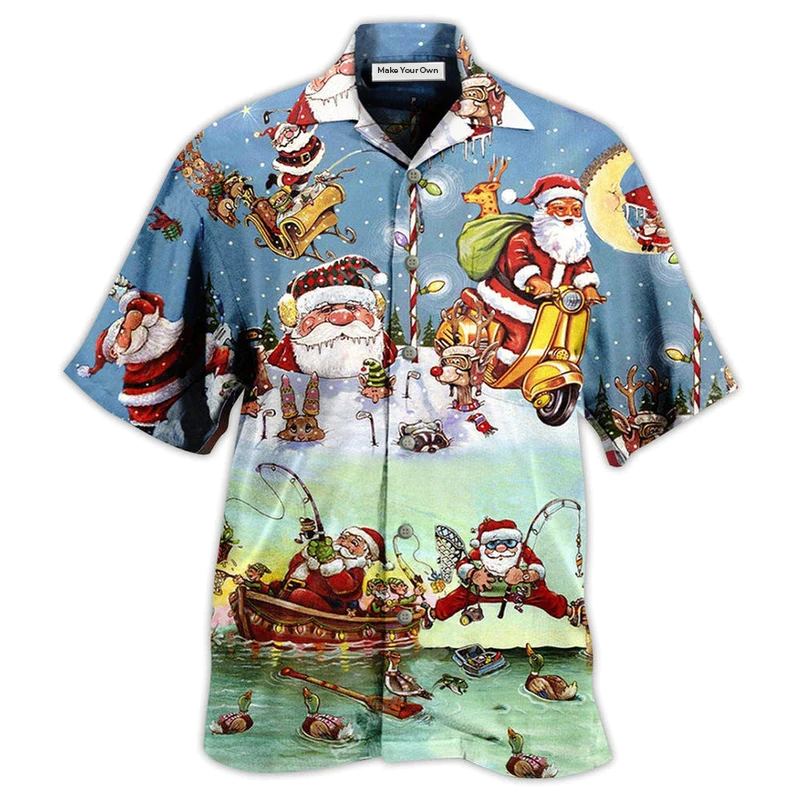 Hawaiian Shirt / Adults / S Christmas Cute Santa Claus Go Fishing - Hawaiian Shirt - Reefox