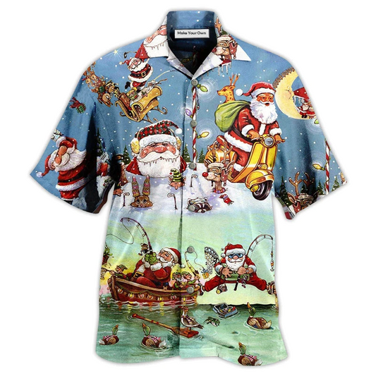 Hawaiian Shirt / Adults / S Christmas Cute Santa Claus Go Fishing - Hawaiian Shirt - Reefox