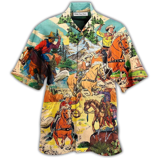 Hawaiian Shirt / Adults / S Cowboy Real Men Ride Horses Cool - Hawaiian Shirt - Reefox
