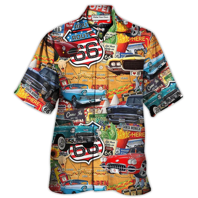 Hawaiian Shirt / Adults / S Car Vintage Route 66 Road - Hawaiian Shirt - Reefox