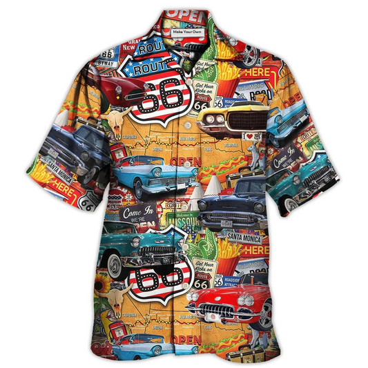 Hawaiian Shirt / Adults / S Car Vintage Route 66 Road - Hawaiian Shirt - Reefox