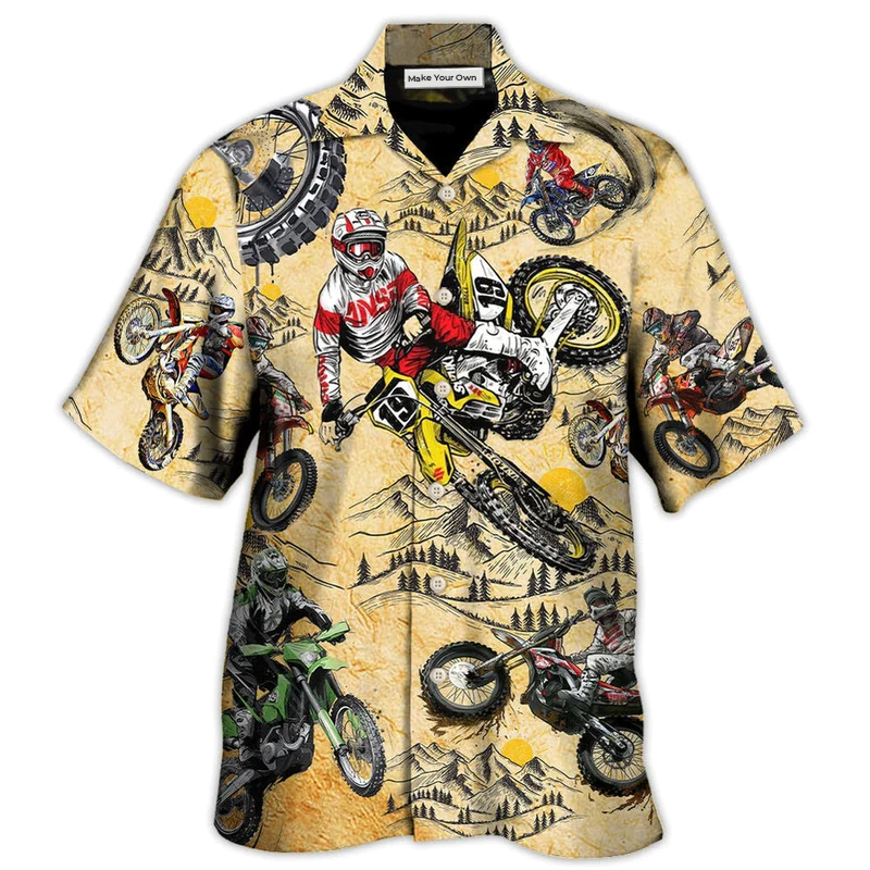 Hawaiian Shirt / Adults / S Motocross Lover Motorcycle Biker Vintage Art Style - Hawaiian Shirt - Reefox