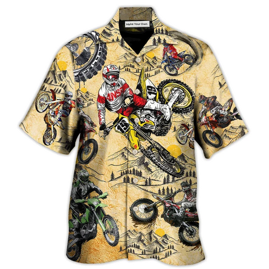 Hawaiian Shirt / Adults / S Motocross Lover Motorcycle Biker Vintage Art Style - Hawaiian Shirt - Reefox