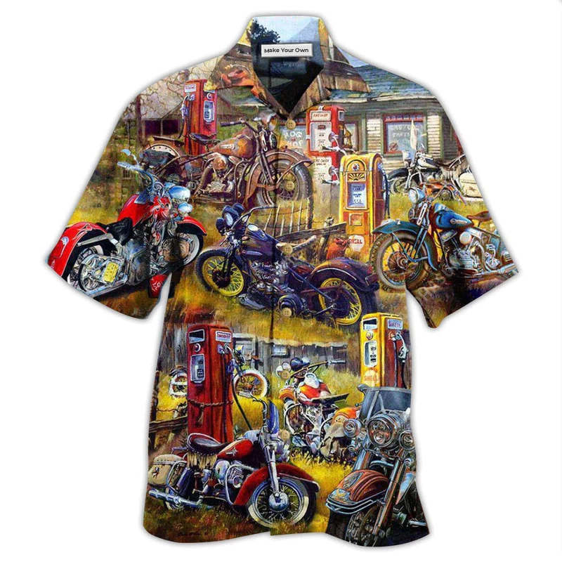 Hawaiian Shirt / Adults / S Motorcycle In The Field In The Sunset - Hawaiian Shirt - Reefox