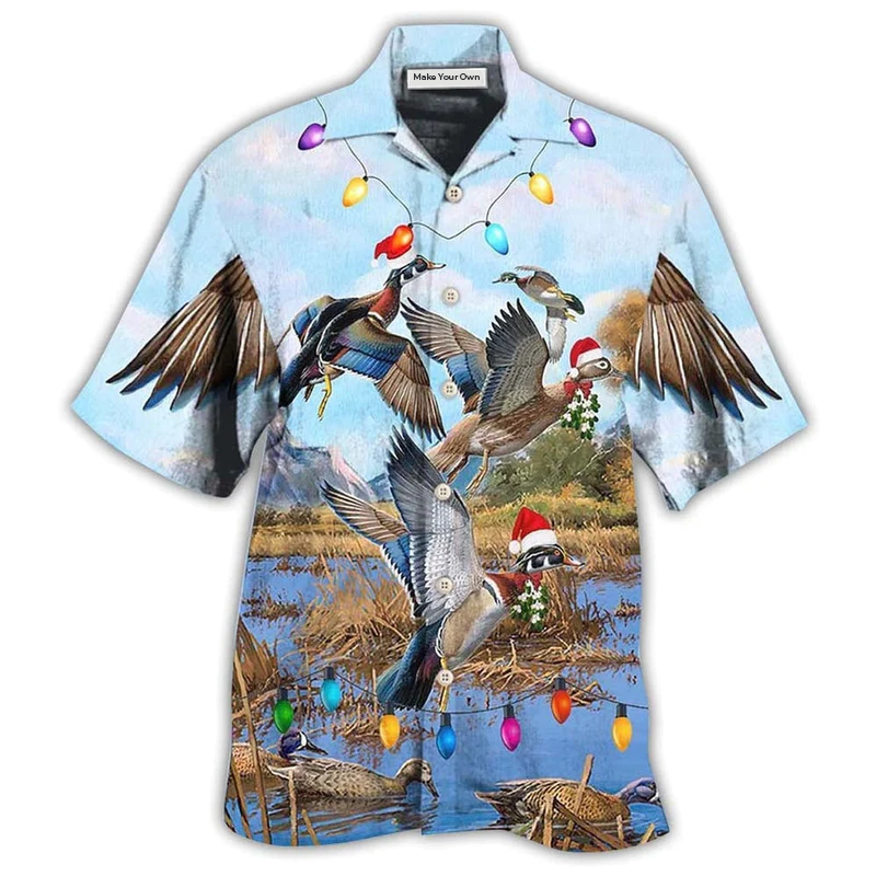 Hawaiian Shirt / Adults / S Duck Christmas Light Fly To Sky - Hawaiian Shirt - Reefox