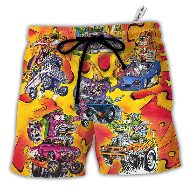 Beach Short / Adults / S Hot Rod Vintage Racing Savage Burn Energy - Beach Short Reefox - Owls Matrix LTD