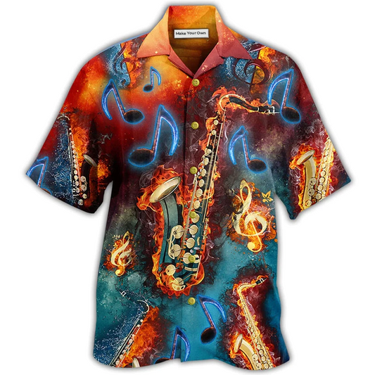 Hawaiian Shirt / Adults / S Saxophone Music Love It Red Black Blue - Hawaiian Shirt - Reefox