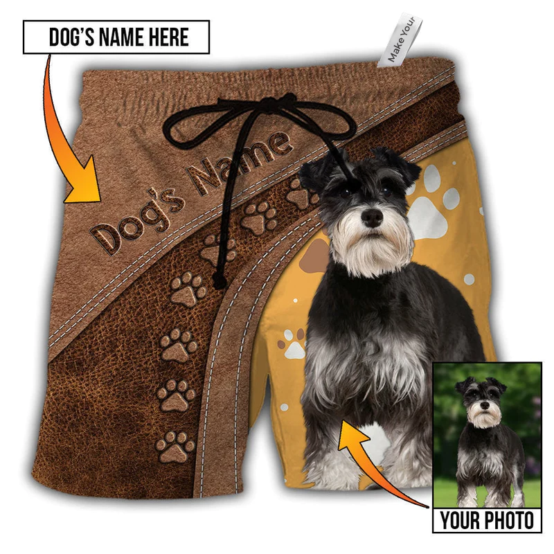 Schnauzer / Adults / S Dog Paw Brown Style Classic Custom Photo Personalized - Beach Short Reefox - Owls Matrix LTD