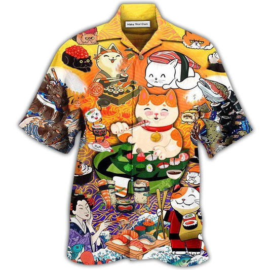 Hawaiian Shirt / Adults / S Cat Keep Calm And Eat Sushi - Hawaiian Shirt - Reefox