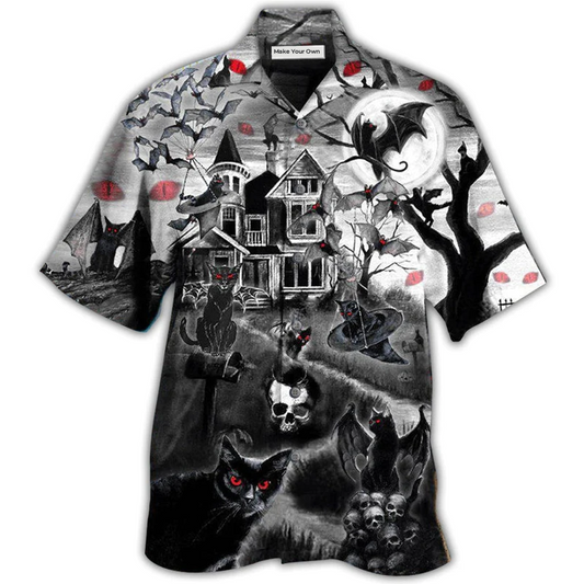 Hawaiian Shirt / Adults / S Halloween Black Cat Flying Horror Night Halloween - Hawaiian Shirt - Reefox