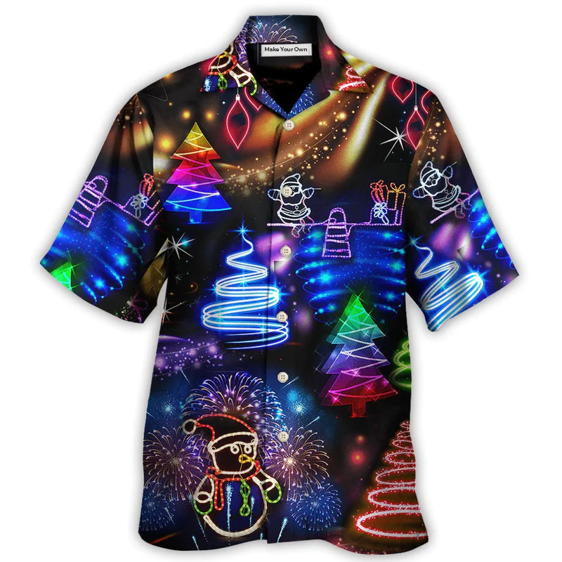 Christmas Neon Art Santa And Snowman - Hawaiian Shirt - Reefox