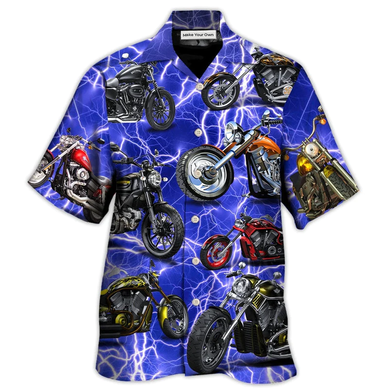 Hawaiian Shirt / Adults / S Motorcycle Lover Lightning Blue Cool Style - Hawaiian Shirt - Reefox