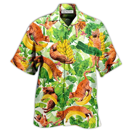 Hawaiian Shirt / Adults / S Cat Funny And Jumping Bananas - Hawaiian Shirt - Reefox