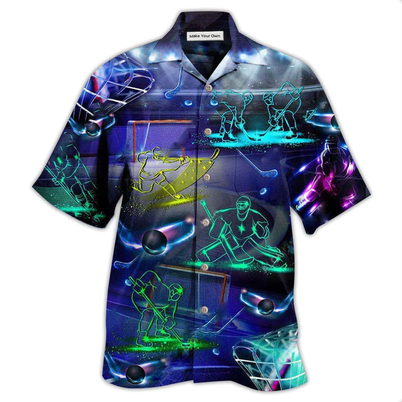 Hawaiian Shirt / Adults / S Ice Hockey Neon Art - Hawaiian Shirt - Reefox