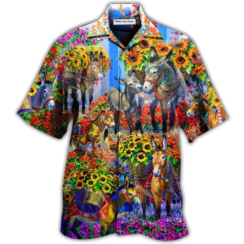 Hawaiian Shirt / Adults / S Donkey In The Spring With Sunflower - Hawaiian Shirt - Reefox
