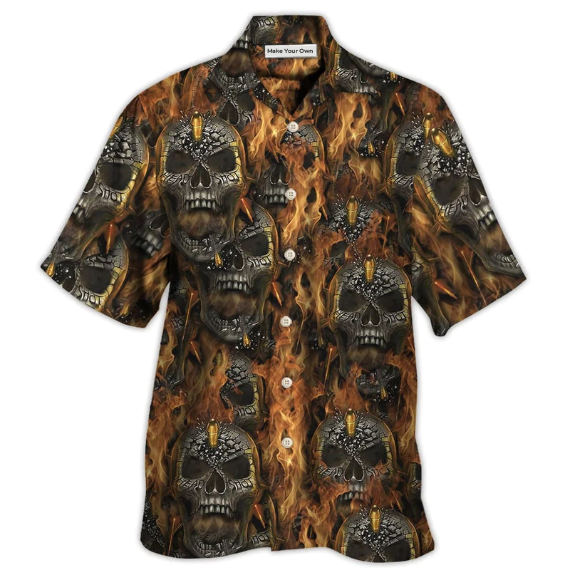 Hawaiian Shirt / Adults / S Skull Bullet Head Shot Fire - Hawaiian Shirt - Reefox