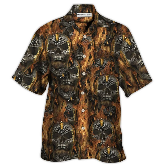 Hawaiian Shirt / Adults / S Skull Bullet Head Shot Fire - Hawaiian Shirt - Reefox